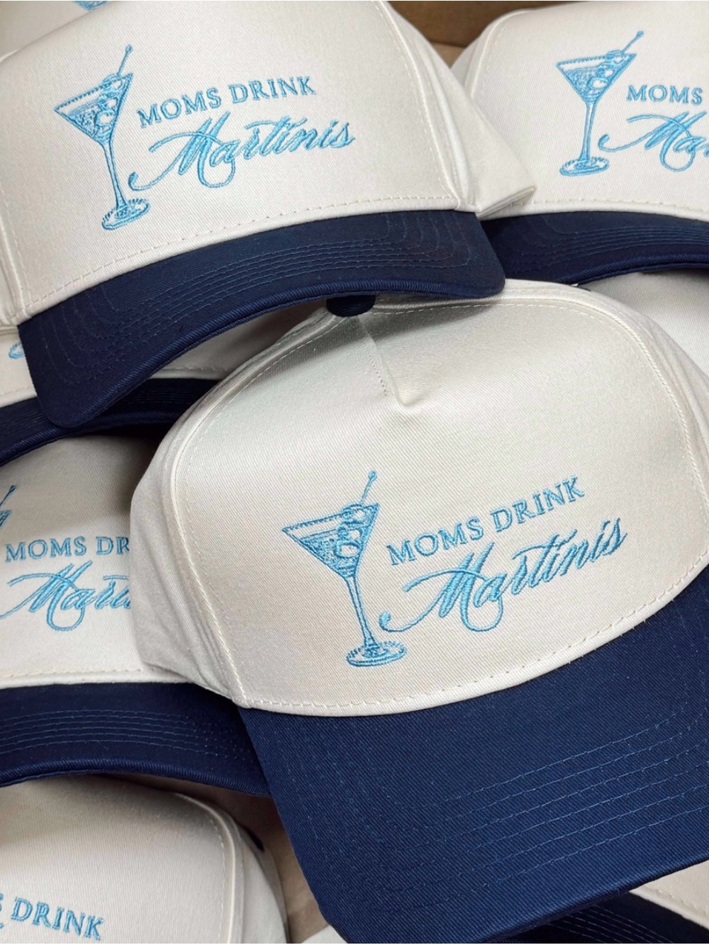 NWT Moms Drink Martinis Embroidered Trucker Hat - White & Navy